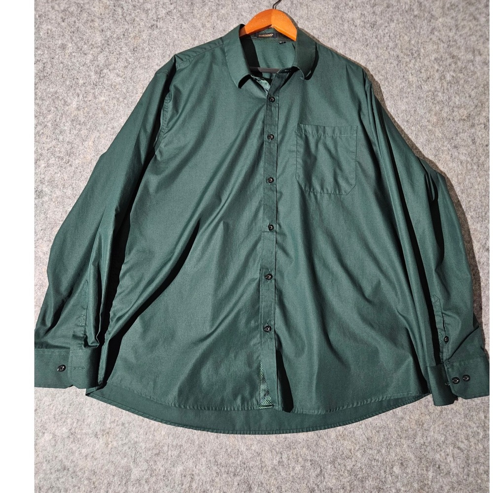 HISDERN Button Down Shirt Mens 2XL Green Long Sleeve Solid Casual